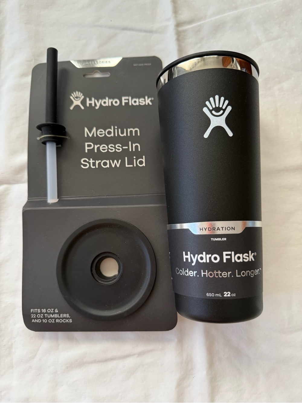 Hydroflask 22oz Tumbler with Medium Press-In Straw Lid Set - Black